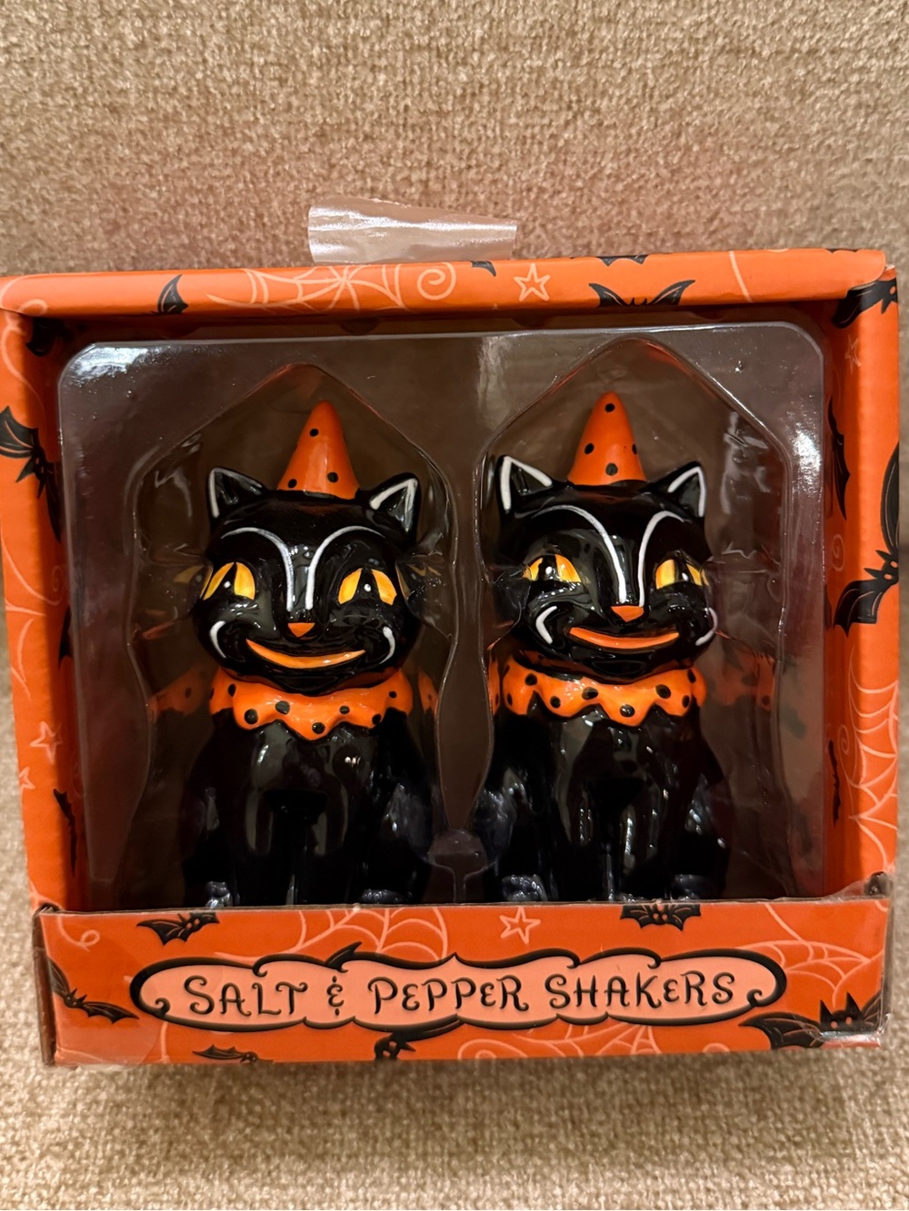 Johanna Parker Cat Pumpkin Salt & Pepper Shaker Set of 2 Vintage Halloween NWT